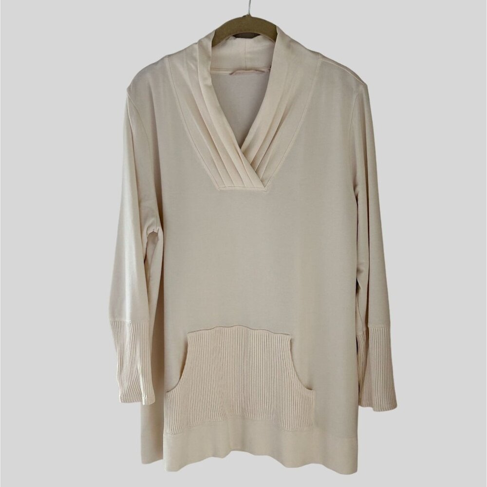 Soft Surroundings Tara Tunic Top Ivory Beige Kangaroo Pouch Relaxed Fit Womens L
